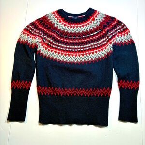Tommy Hilfiger Sweater Womens Small Fair Isle Wool Cotton Sequin Nordic Ski